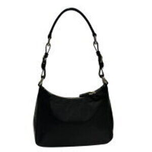 Prada Triangle Plate Logo Leather Nylon Bag Hobo Shoulder Black